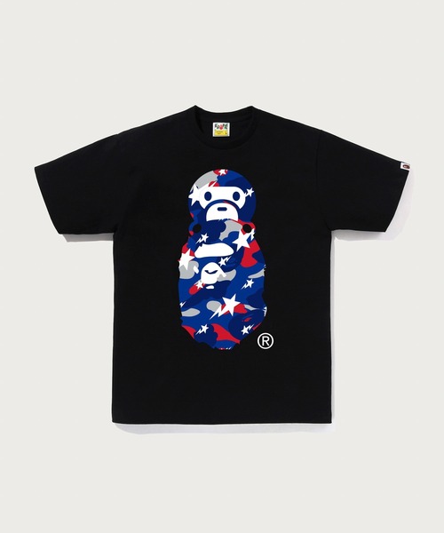 A BATHING APE(アベイシングエイプ)の「STA STRIKE CAMO MILO ON APE HEAD TEE(Tシャツ/カットソー・メンズ・ホワイト/ホワイト×ブルー/ブラック×ホワイト/ブラック×ブルー・X-LARGE/LARGE/SMALL/MEDIUM/XX-LARGE)」の1枚目の写真