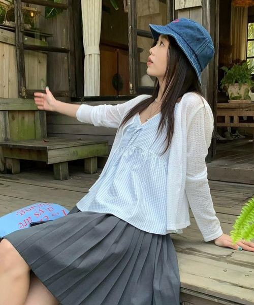 LADY LIKE（レディライク）の「【春夏新作／3色展開】ギンガムチェックリボンキャミトップス（キャミソール・レディース・ベージュ/ブルー/グリーン・M）」の6枚目の写真