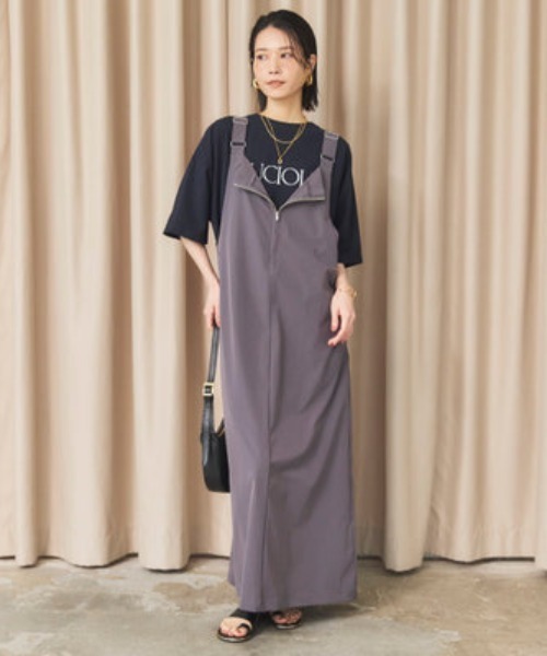 Doux archives(ドゥアルシーヴ)の「UV・接触冷感ウォッシャブルフロントZIPジャンスカ(ワンピース・レディース・カーキ/ブラック・38)」の4枚目の写真