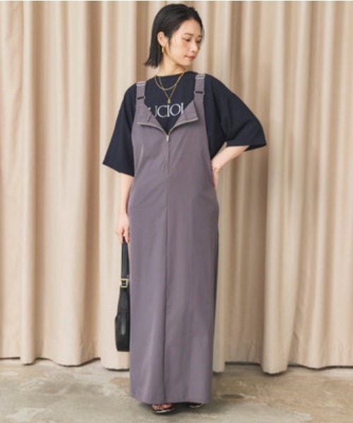 Doux archives(ドゥアルシーヴ)の「UV・接触冷感ウォッシャブルフロントZIPジャンスカ(ワンピース・レディース・カーキ/ブラック・38)」の5枚目の写真