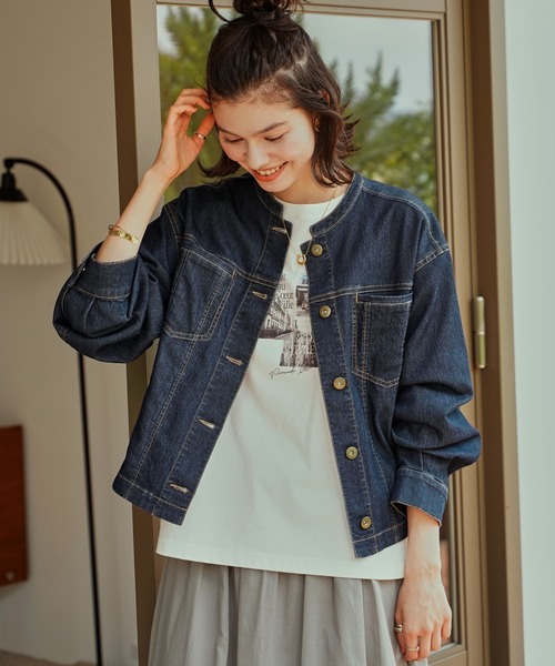 ikka(イッカ)の「メッシュデニムブルゾン(デニムジャケット・レディース・ブラック/ネイビー・M/L)」の2枚目の写真