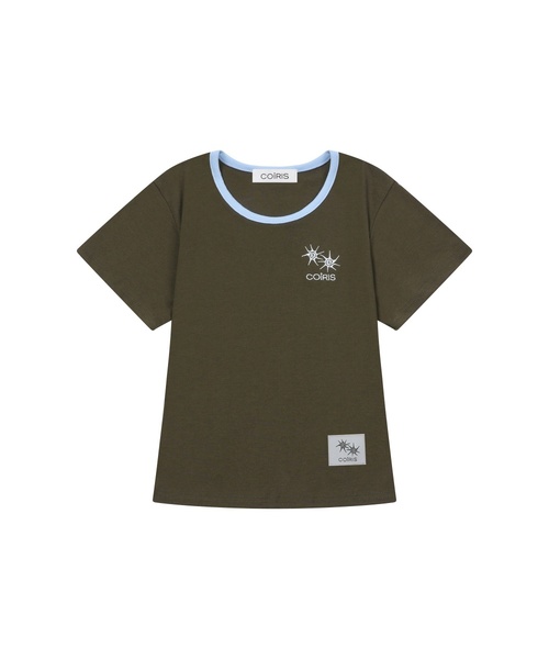 COIRIS（コイリス）の「[ユーネック] ローラ スモール ロゴ 配色 ユーネック 半袖Tシャツ (10カラー)（Tシャツ/カットソー・レディース・カーキ/ブラウン/ネイビー/ライトブルー/ホワイト/ブラック/グレー系/チャコール/ブルー/グリーン・FREE）」の6枚目の写真