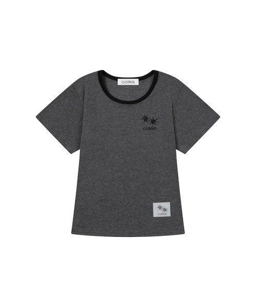 COIRIS（コイリス）の「[ユーネック] ローラ スモール ロゴ 配色 ユーネック 半袖Tシャツ (10カラー)（Tシャツ/カットソー・レディース・カーキ/ブラウン/ネイビー/ライトブルー/ホワイト/ブラック/グレー系/チャコール/ブルー/グリーン・FREE）」の3枚目の写真