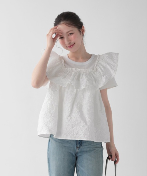 Fit more(フィットモア)の「ローズジャガードレイヤードTシャツ(Tシャツ/カットソー・レディース・ピンク/ホワイト/ブルー・FREE)」の19枚目の写真