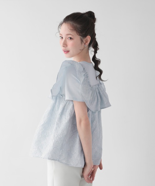 Fit more(フィットモア)の「ローズジャガードレイヤードTシャツ(Tシャツ/カットソー・レディース・ピンク/ホワイト/ブルー・FREE)」の15枚目の写真