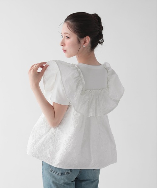 Fit more(フィットモア)の「ローズジャガードレイヤードTシャツ(Tシャツ/カットソー・レディース・ピンク/ホワイト/ブルー・FREE)」の18枚目の写真
