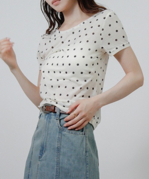 Social GIRL（ソーシャルガール）の「ドット シアーTシャツ 半袖Tシャツ（Tシャツ/カットソー・レディース・ブラック/グレー/オフホワイト・M）」の7枚目の写真