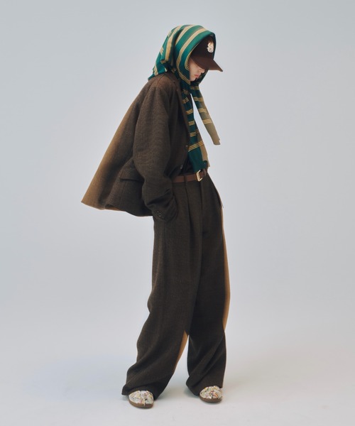 soerte(ソエルテ)の「Classic Wool Blend Tweed Straight Slacks / クラシックウールブレンドツイードストレートスラックス(スラックス・メンズ・ブラック/ブラウン・3/2/1)」の8枚目の写真