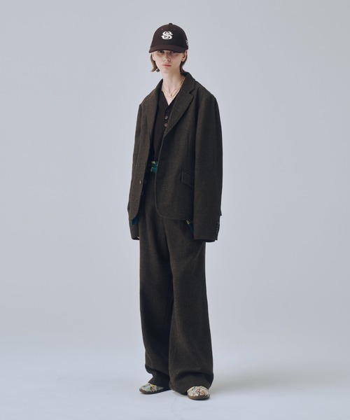 soerte(ソエルテ)の「Classic Wool Blend Tweed Straight Slacks / クラシックウールブレンドツイードストレートスラックス(スラックス・メンズ・ブラック/ブラウン・3/2/1)」の10枚目の写真