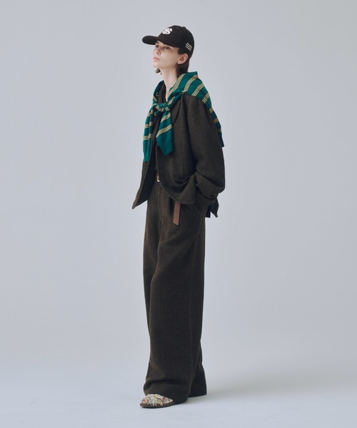 soerte(ソエルテ)の「Classic Wool Blend Tweed Straight Slacks / クラシックウールブレンドツイードストレートスラックス(スラックス・メンズ・ブラック/ブラウン・3/2/1)」の18枚目の写真