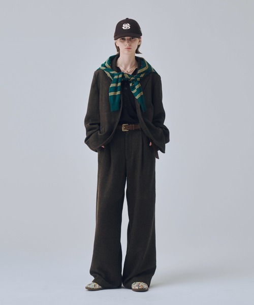 soerte(ソエルテ)の「Classic Wool Blend Tweed Straight Slacks / クラシックウールブレンドツイードストレートスラックス(スラックス・メンズ・ブラック/ブラウン・3/2/1)」の20枚目の写真