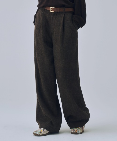 soerte(ソエルテ)の「Classic Wool Blend Tweed Straight Slacks / クラシックウールブレンドツイードストレートスラックス(スラックス・メンズ・ブラック/ブラウン・3/2/1)」の12枚目の写真