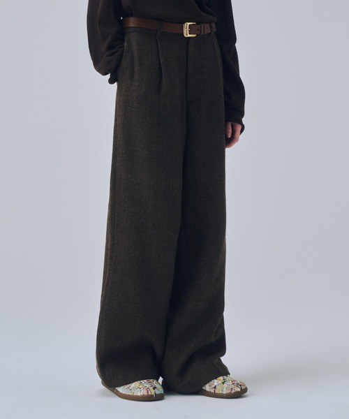 soerte(ソエルテ)の「Classic Wool Blend Tweed Straight Slacks / クラシックウールブレンドツイードストレートスラックス(スラックス・メンズ・ブラック/ブラウン・3/2/1)」の13枚目の写真