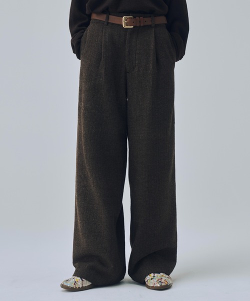soerte(ソエルテ)の「Classic Wool Blend Tweed Straight Slacks / クラシックウールブレンドツイードストレートスラックス(スラックス・メンズ・ブラック/ブラウン・3/2/1)」の14枚目の写真