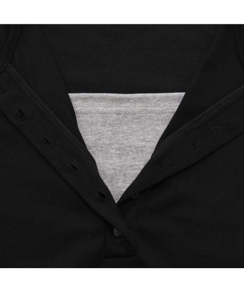 modimood(モディムード)の「フェイクレイヤードカラーブロックヘンリーネック半袖Tシャツ(Tシャツ/カットソー・レディース・アイボリー/ブラック・FREE)」の6枚目の写真
