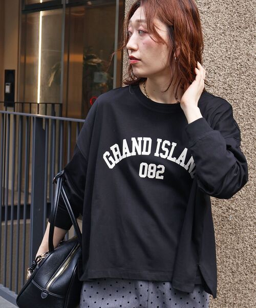 le.coeur blanc（ルクールブラン）の「《WEB限定》カレッジロゴオーバーロングTシャツ（Tシャツ/カットソー・レディース・ブラック/オフホワイト/ボルドー/カーキオリーブ・38）」の2枚目の写真