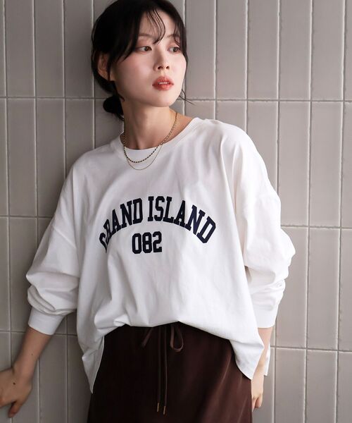 le.coeur blanc（ルクールブラン）の「《WEB限定》カレッジロゴオーバーロングTシャツ（Tシャツ/カットソー・レディース・ブラック/オフホワイト/ボルドー/カーキオリーブ・38）」の6枚目の写真