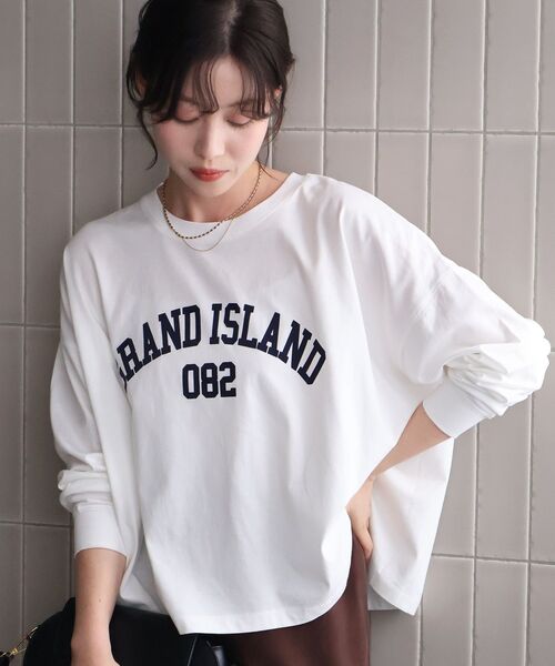 le.coeur blanc（ルクールブラン）の「《WEB限定》カレッジロゴオーバーロングTシャツ（Tシャツ/カットソー・レディース・ブラック/オフホワイト/ボルドー/カーキオリーブ・38）」の7枚目の写真