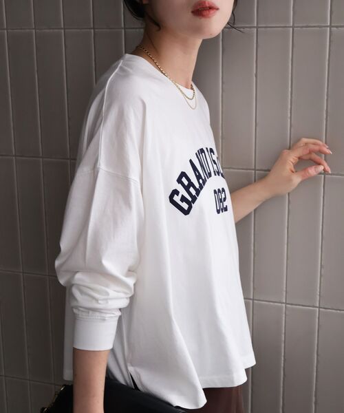 le.coeur blanc（ルクールブラン）の「《WEB限定》カレッジロゴオーバーロングTシャツ（Tシャツ/カットソー・レディース・ブラック/オフホワイト/ボルドー/カーキオリーブ・38）」の8枚目の写真