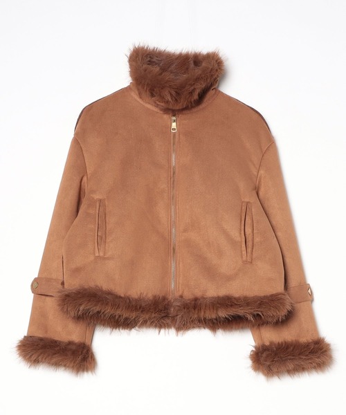 Chick(チック)の「Chin Strap Faux Fur Jacket / チンストラップ フェイクファージャケット(ブルゾン・レディース・ブラウン/グレー・FREE)」の2枚目の写真