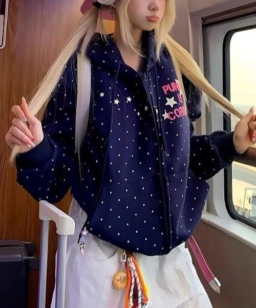 ViViDAY(ビビデー)の「ドット柄ロゴジップパーカー(パーカー・レディース・ネイビー/ミント・M)」の18枚目の写真