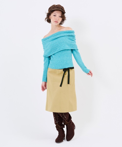 TINA:JOJUN(ティーナジョジュン)の「リボン付き チノ スカート TINA:JOJUN(スカート・レディース・ベージュ/ブラック・M/S)」の1枚目の写真