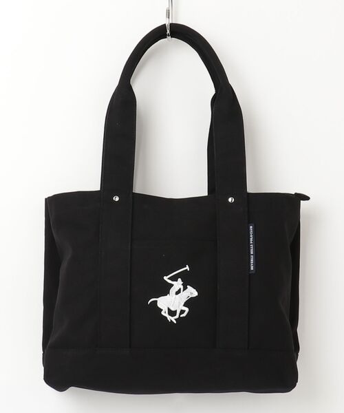BEVERLY HILLS POLO CLUB(ビバリーヒルズポロクラブ)の「【BEVERLY HILLS POLO CLUB / ビバリーヒルズポロクラブ】16ozキャンバスロゴ刺繍 ミドルサイズ トートバッグ(トートバッグ・レディース・ホワイト系3/ブラック/ホワイト系1/ホワイト系2・FREE)」の1枚目の写真