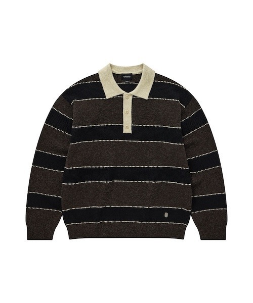 COVERNAT（カバーナット）の「[SOOBIN着用] STRIPE COLLAR KNIT（ニット/セーター・メンズ・ブラウン/ブルー・SMALL/MEDIUM/LARGE/X-LARGE）」の7枚目の写真