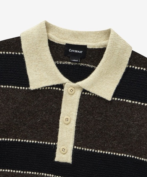 COVERNAT（カバーナット）の「[SOOBIN着用] STRIPE COLLAR KNIT（ニット/セーター・メンズ・ブラウン/ブルー・SMALL/MEDIUM/LARGE/X-LARGE）」の9枚目の写真