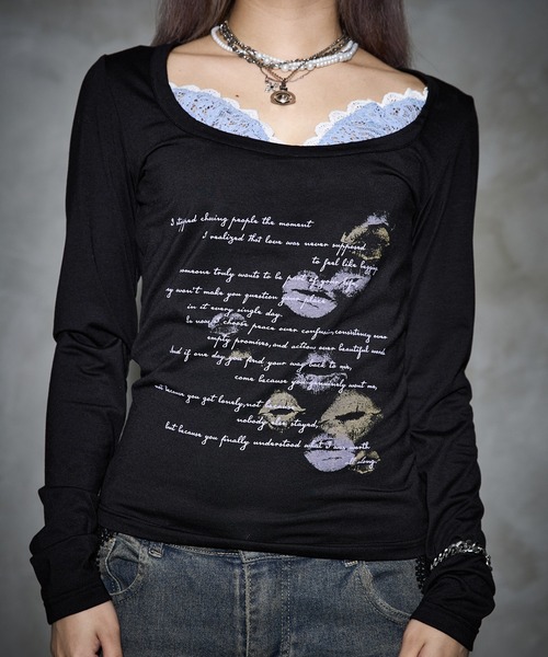 dollslutz(ドルズラッツ)の「【dollslutz】kiss and confession L/S tee /【ドルズラッツ】キスアンドコンフェッションロングスリーブT(Tシャツ/カットソー・レディース・ホワイト×レッド/ブラック×ブルー・FREE)」の19枚目の写真