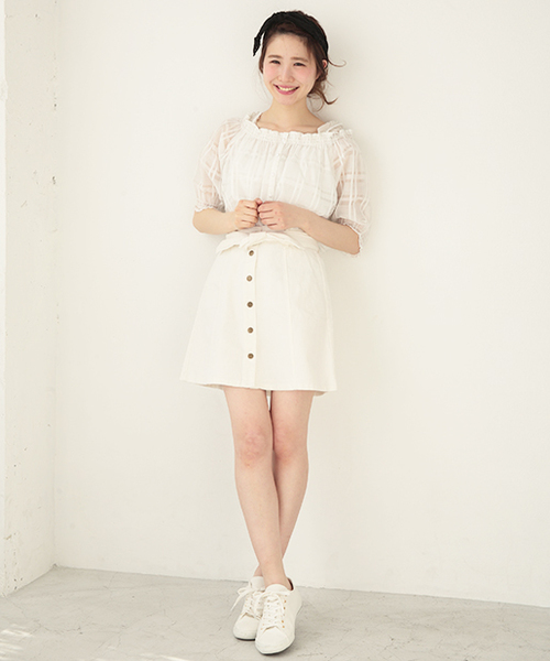 one after another NICE CLAUP（ワンアフターアナザーナイスクラップ）の「【ナイスクラップ】前釦リボンスカート（スカート・レディース・オフホワイト/ブルー/インディゴブルー/チェック・FREE）」の18枚目の写真