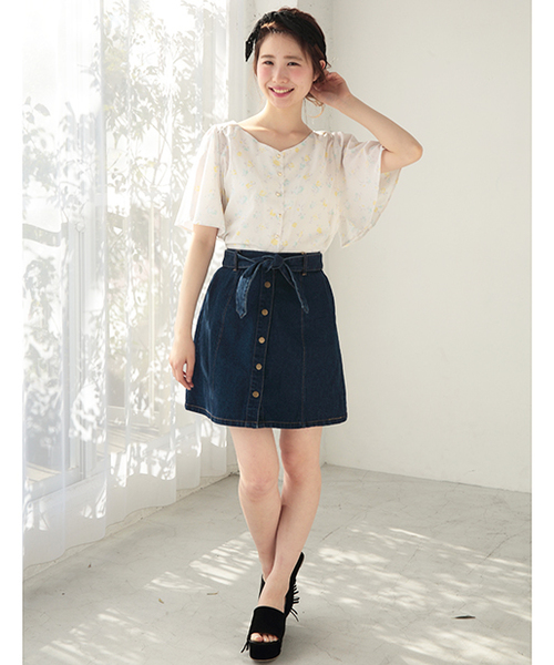 one after another NICE CLAUP（ワンアフターアナザーナイスクラップ）の「【ナイスクラップ】前釦リボンスカート（スカート・レディース・オフホワイト/ブルー/インディゴブルー/チェック・FREE）」の14枚目の写真