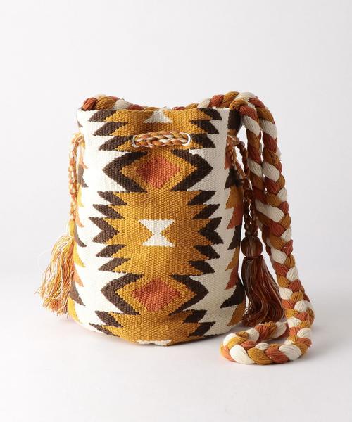 Another Edition（アナザーエディション）の「ネイティブ柄巾着ショルダーバッグ/AEBC JQ キンチャクSHLD◆（ショルダーバッグ・レディース・ブラウン/ターコイズブルー・FREE）」の2枚目の写真