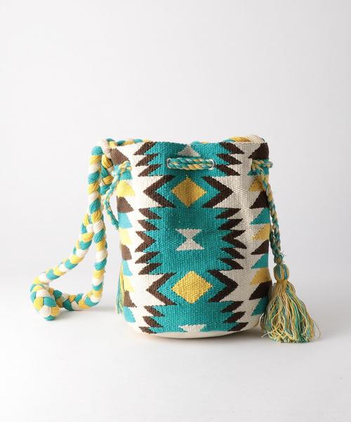 Another Edition（アナザーエディション）の「ネイティブ柄巾着ショルダーバッグ/AEBC JQ キンチャクSHLD◆（ショルダーバッグ・レディース・ブラウン/ターコイズブルー・FREE）」の4枚目の写真