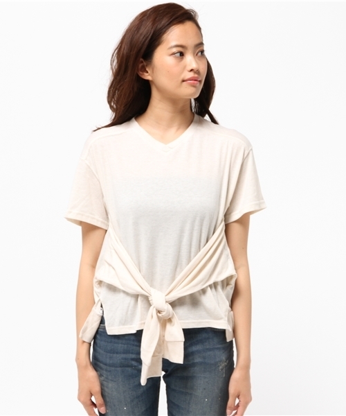 RNA-N(アールエヌエーエヌ)の「M0393 T/Cウエストむすびカットソー(Tシャツ/カットソー・レディース・レッド/スミクロ/オフホワイト・MEDIUM)」の7枚目の写真