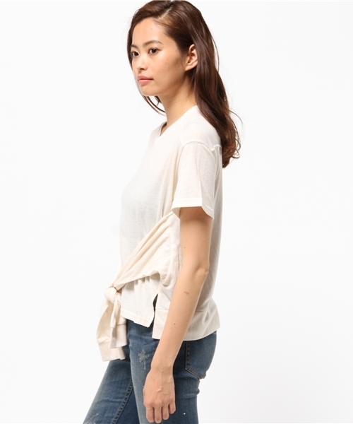 RNA-N(アールエヌエーエヌ)の「M0393 T/Cウエストむすびカットソー(Tシャツ/カットソー・レディース・レッド/スミクロ/オフホワイト・MEDIUM)」の8枚目の写真