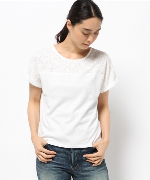 earth music&ecology(アースミュージックアンドエコロジー)の「レース切替カットプルオーバー(Tシャツ/カットソー・レディース・ライトグレー/ピンク/オフホワイト/ネイビー・FREE)」の12枚目の写真
