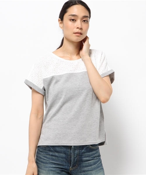 earth music&ecology(アースミュージックアンドエコロジー)の「レース切替カットプルオーバー(Tシャツ/カットソー・レディース・ライトグレー/ピンク/オフホワイト/ネイビー・FREE)」の13枚目の写真