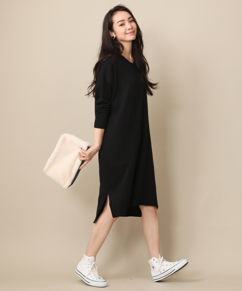 MYSELF ABAHOUSE（マイセルフアバハウス）の「アンゴラ混天竺VネックWIDEワンピース（ワンピース・レディース・グレー/ダークブラウン/オレンジ系その他5/ブラック・FREE）」の2枚目の写真