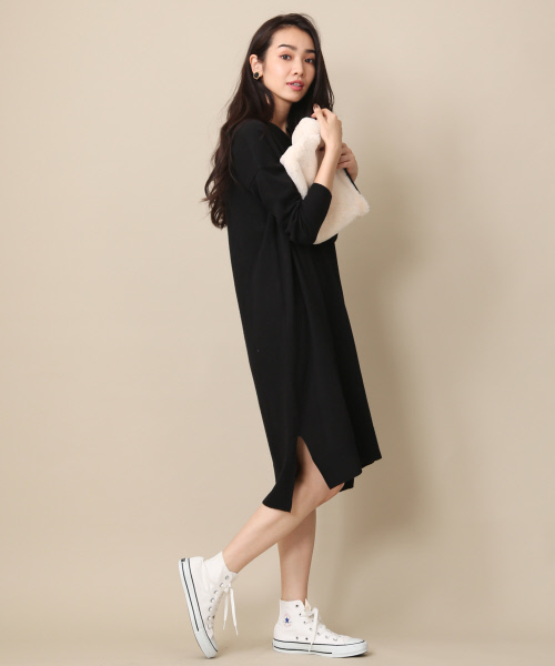 MYSELF ABAHOUSE（マイセルフアバハウス）の「アンゴラ混天竺VネックWIDEワンピース（ワンピース・レディース・グレー/ダークブラウン/オレンジ系その他5/ブラック・FREE）」の5枚目の写真