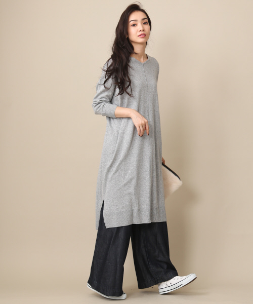 MYSELF ABAHOUSE（マイセルフアバハウス）の「アンゴラ混天竺VネックWIDEワンピース（ワンピース・レディース・グレー/ダークブラウン/オレンジ系その他5/ブラック・FREE）」の12枚目の写真