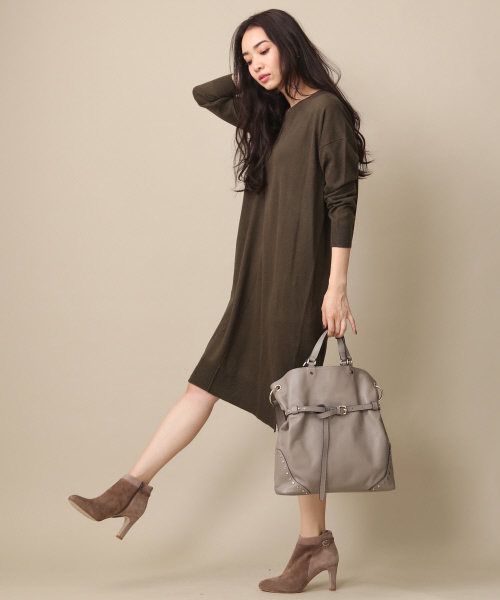 MYSELF ABAHOUSE（マイセルフアバハウス）の「アンゴラ混天竺VネックWIDEワンピース（ワンピース・レディース・グレー/ダークブラウン/オレンジ系その他5/ブラック・FREE）」の14枚目の写真