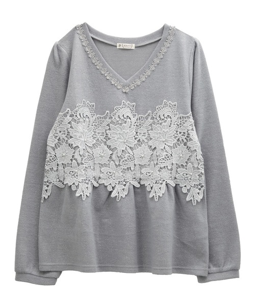 axes femme(アクシーズファム)の「ラメカットレースプルオーバー(Tシャツ/カットソー・レディース・ピンク/グレー/キナリ/サックスブルー・MEDIUM)」の2枚目の写真