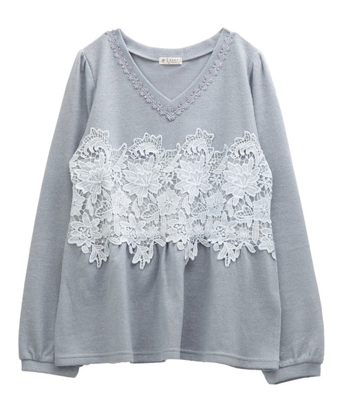 axes femme(アクシーズファム)の「ラメカットレースプルオーバー(Tシャツ/カットソー・レディース・ピンク/グレー/キナリ/サックスブルー・MEDIUM)」の3枚目の写真