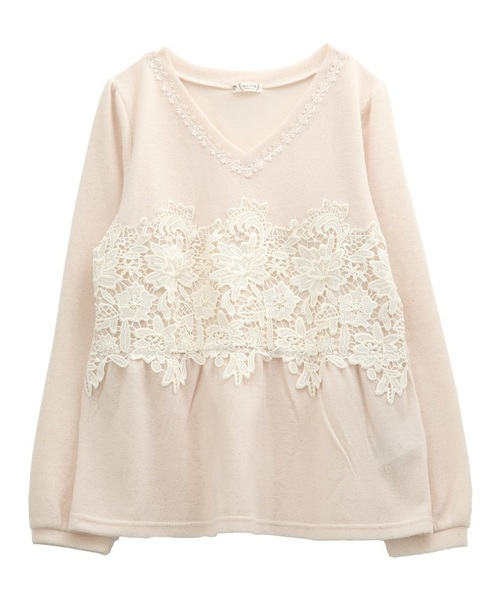 axes femme(アクシーズファム)の「ラメカットレースプルオーバー(Tシャツ/カットソー・レディース・ピンク/グレー/キナリ/サックスブルー・MEDIUM)」の1枚目の写真