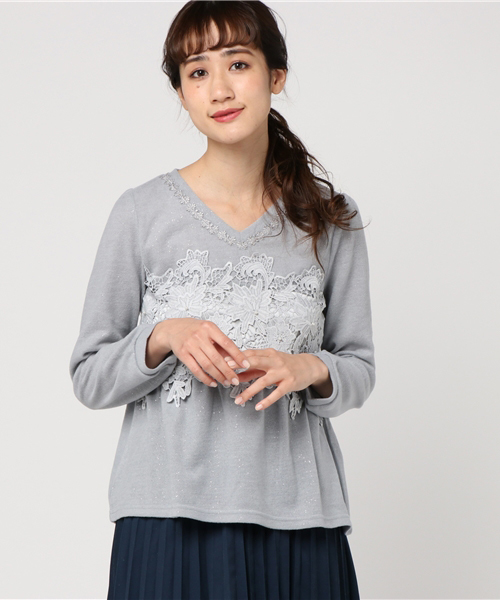 axes femme(アクシーズファム)の「ラメカットレースプルオーバー(Tシャツ/カットソー・レディース・ピンク/グレー/キナリ/サックスブルー・MEDIUM)」の13枚目の写真
