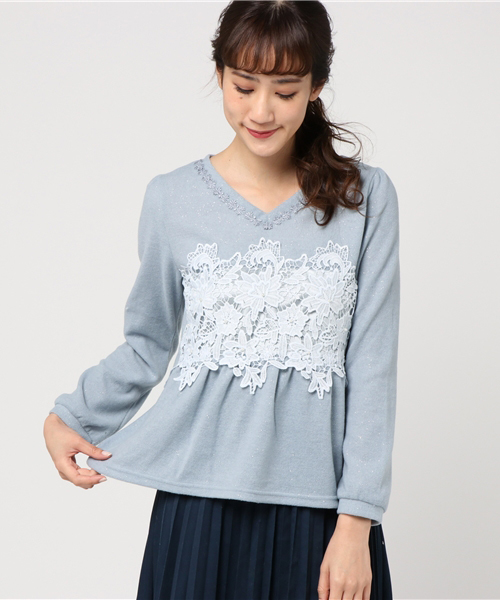 axes femme(アクシーズファム)の「ラメカットレースプルオーバー(Tシャツ/カットソー・レディース・ピンク/グレー/キナリ/サックスブルー・MEDIUM)」の14枚目の写真