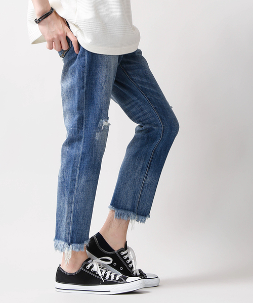 WEGO（ウィゴー）の「WEGO/エアーデニムクラッシュスリムパンツ（デニムパンツ・メンズ・ホワイト/ブラック/インディゴブルー・LARGE/MEDIUM）」の3枚目の写真