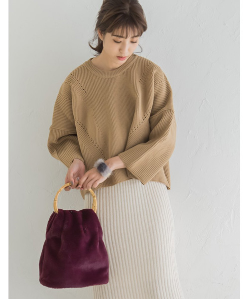 Re:EDIT（リエディ）の「バンブーハンドルエコファーバケツハンドバッグ（トートバッグ・レディース・ブラック/ベージュ/パープル/ブラウン・FREE）」の4枚目の写真