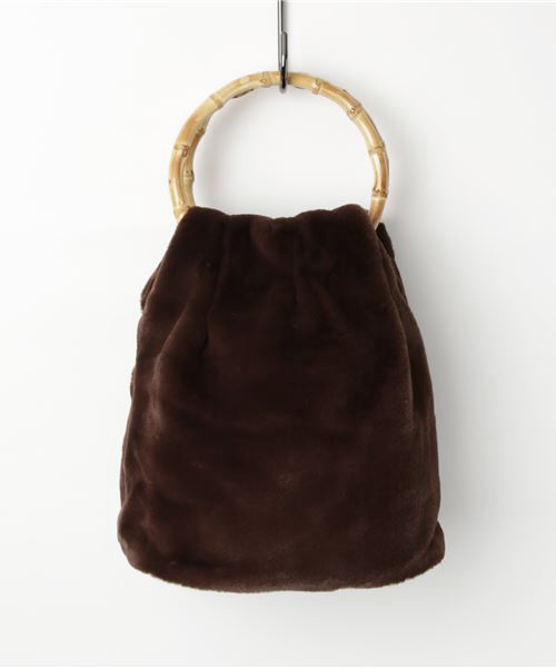 Re:EDIT（リエディ）の「バンブーハンドルエコファーバケツハンドバッグ（トートバッグ・レディース・ブラック/ベージュ/パープル/ブラウン・FREE）」の2枚目の写真